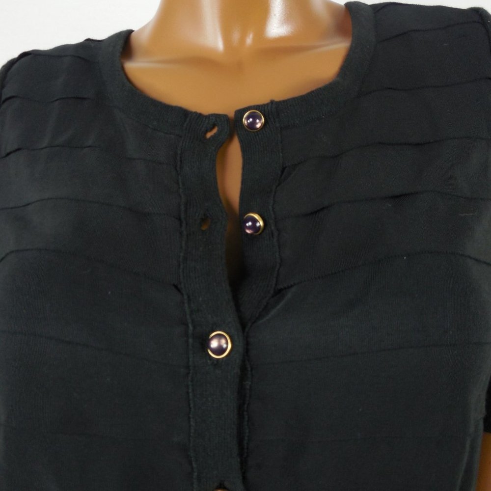 MICHAEL KORS L Top Black Button Down Cardigan Sweater Party 3/4 Sleeves Layers - Picture 4 of 9